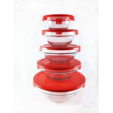 Glass Tupperware Set 5 pieces - 3 Colors Red - Blue - Green 